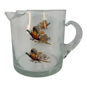 West Virginia Glass Pheasant Cocktail Pitcher 1960s Glass Clear 5.25in Ice Lip